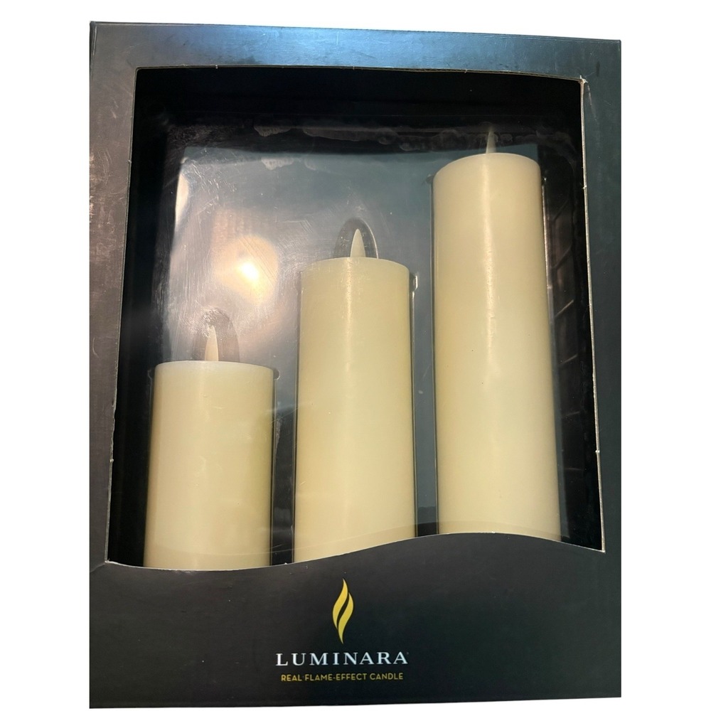 Luminara Dancing Flame Candle LED Pillar -  Ivory - Set Of 3 - Open Box